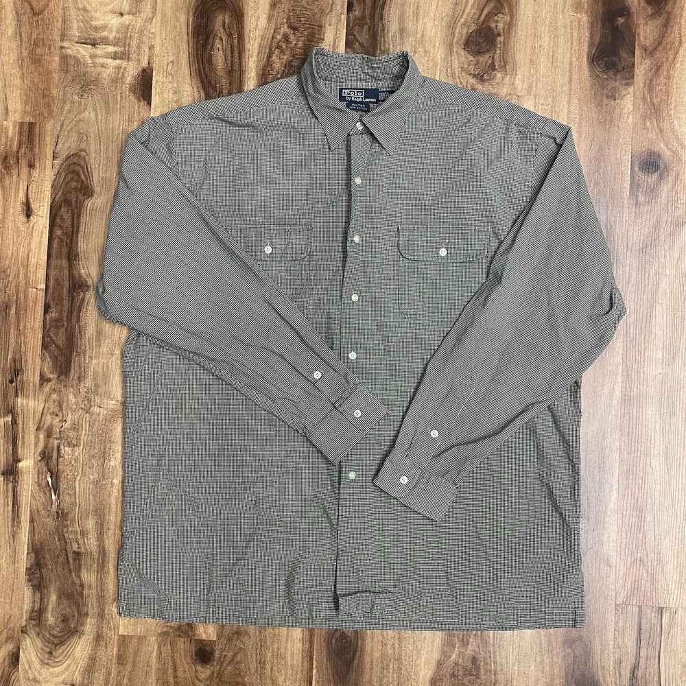 Polo Ralph Lauren Hulton Button Down Shirt Houndstooth Dual Chest Pockets Men XL